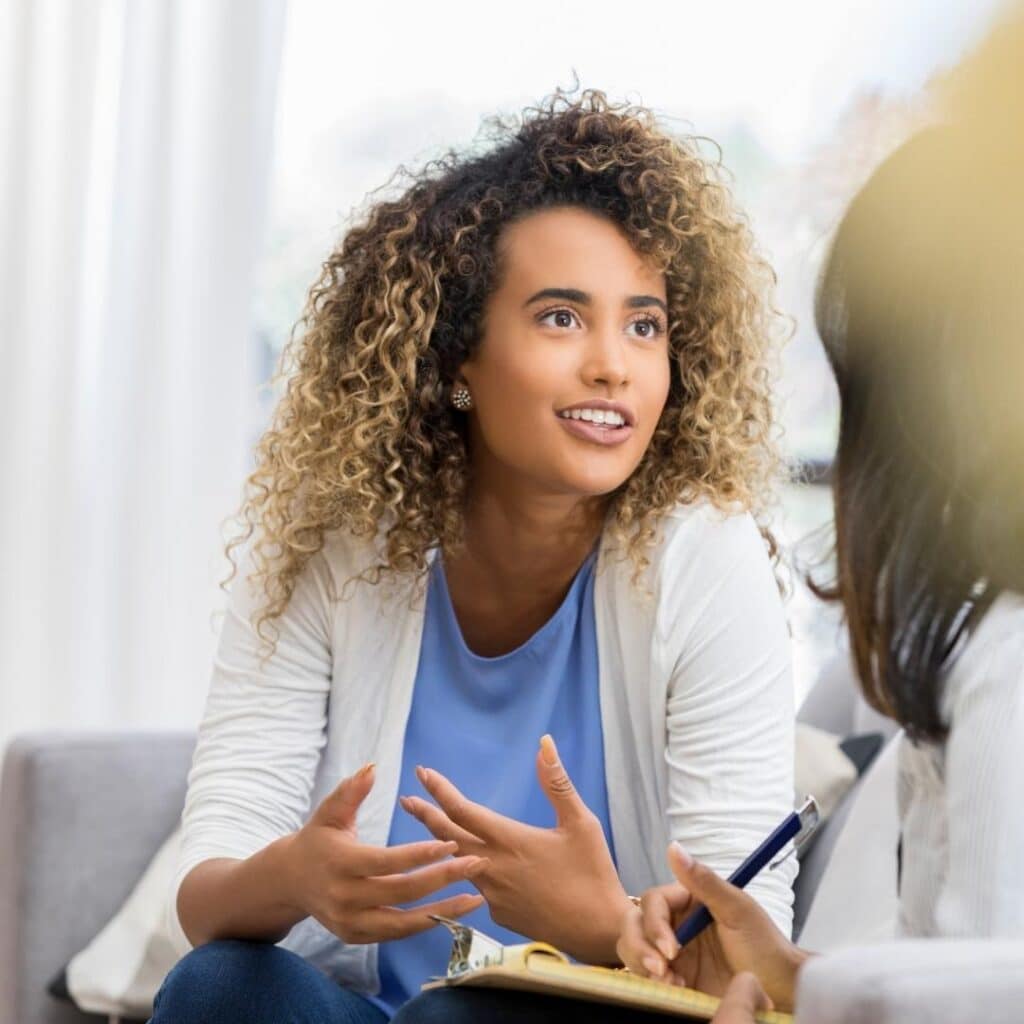 A woman talking